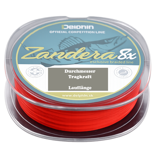 Delphin ZANDERA 8x Geflochtene Angelschnur - ROT - verschiedene Durchmesser